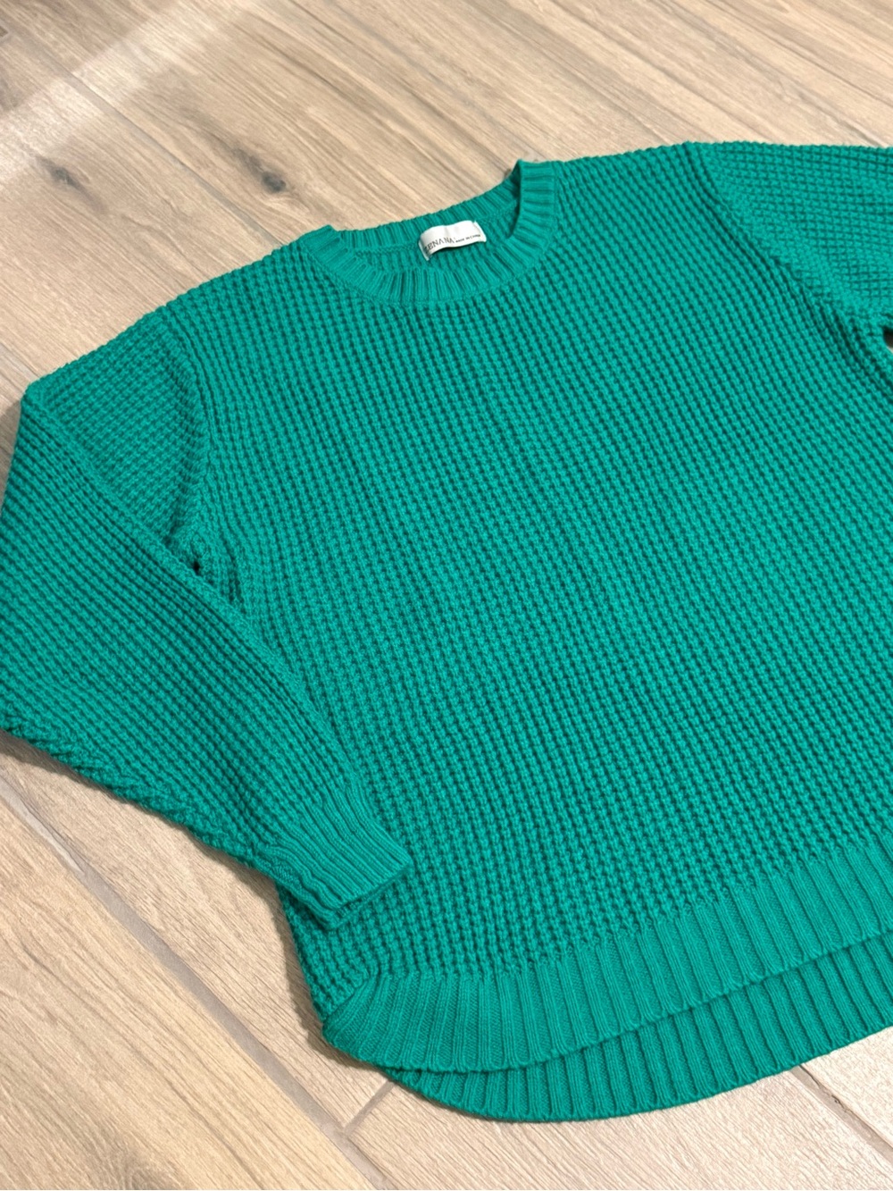 Zenana Outfitters Emerald Crewneck Waffle Knit Sweater Size Large NWOT